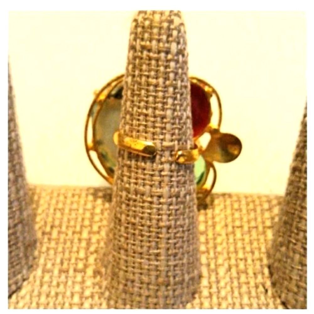 GORGEOUS VERMEIL THREE SEMIPRECIOUS STONES RING - Picture 4 of 5